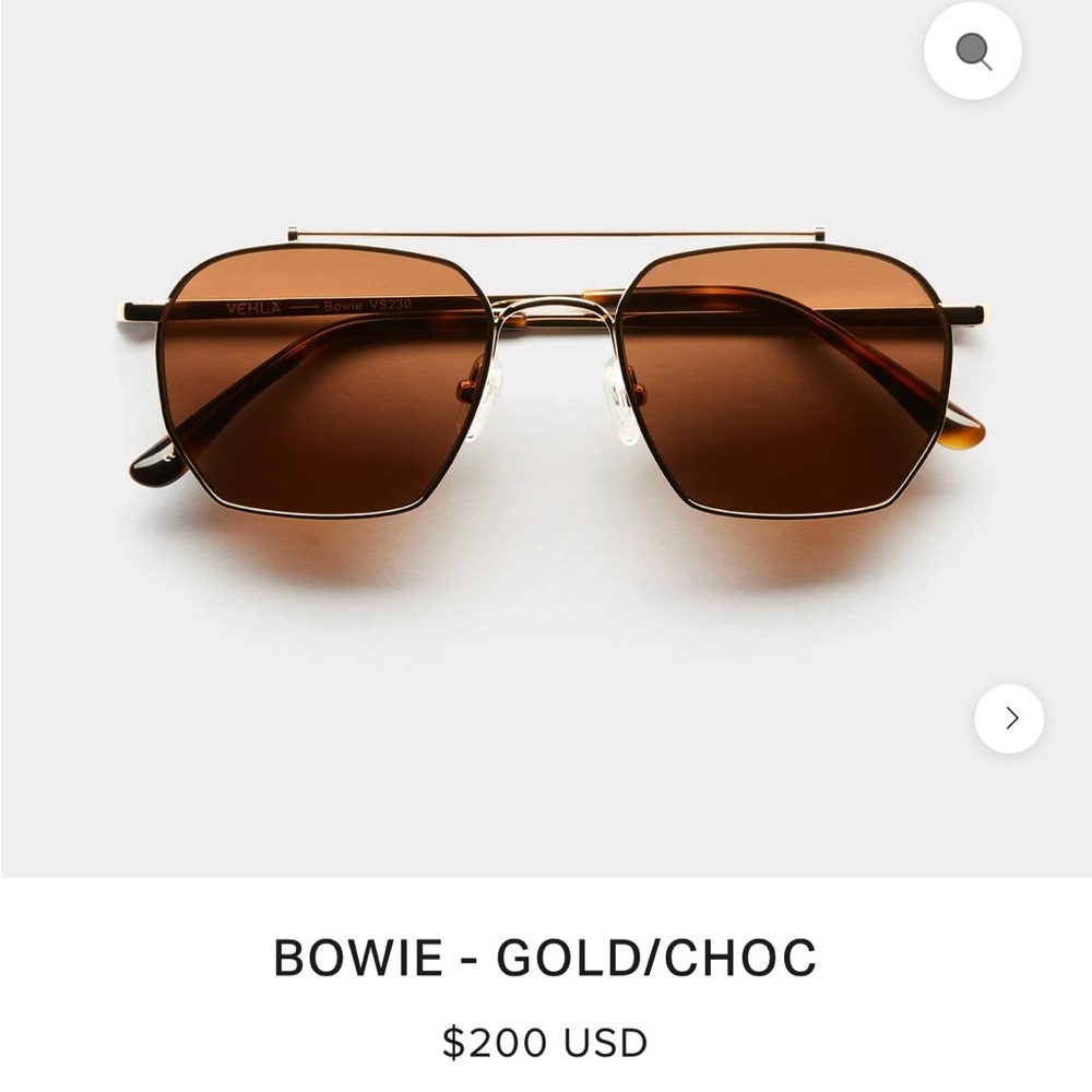 Brand New Vehla “Bowie” Sunglasses in Chocolate/Gold